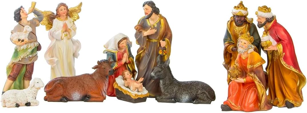 Avilia Krippenfiguren-Set aus Kunstharz, 11 Stück für Weihnachtskrippe, 20 cm, ideal als Weihnachtsd