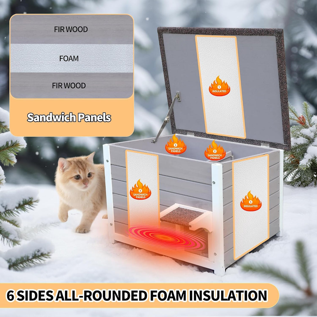 HiCaptain 100% Vollisoliert Katzenhaus mit 6-Seiten Schaum,Wetterfeste Katzenhütte draussen für mehr