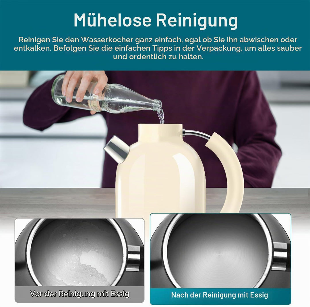 ASCOT Wasserkocher Edelstahl mit 5 variablen Voreinstellungen, Elektrischer Teekessel Kaffee Wasserk