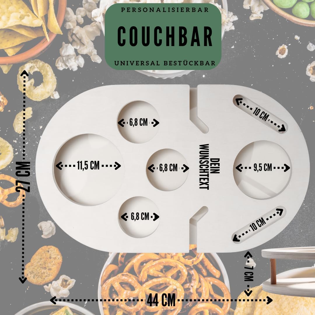 Couchbar Weinbar in Weiss mit 4 Glasschalen | PERSONALISIERBAR | Snackbox für Wein mit Getränkehalte