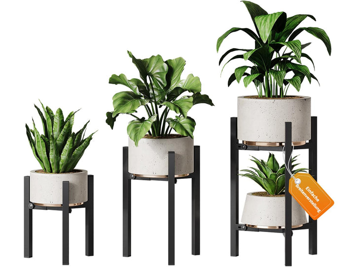 3er-Set Pflanzenständer Blumenständer Metall Blumenhocker Schwarz | Verstellbare Breite 20–30 cm, um