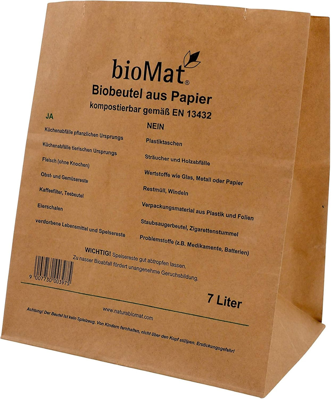 bioMat AirBox Biomülleimer Küche, inkl. 7l Kompostierbare Papierbeutel (80 Tüten), Reduziert Gerüche