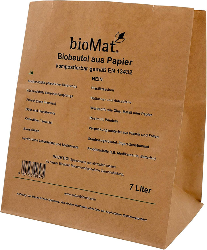 bioMat AirBox Biomülleimer Küche, inkl. 7l Kompostierbare Papierbeutel (80 Tüten), Reduziert Gerüche