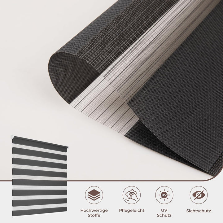 Allesin Doppelrollo schnurlos Klemmfix ohne Bohren Duo Rollos für Fenster & Tür, 90x120cm (BxH) Anth