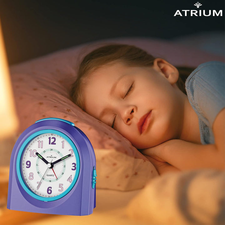 Atrium Kinderwecker Jugendwecker Analog Quarz mit Licht, Snooze &amp; schleichende Sekunde - leise ohne