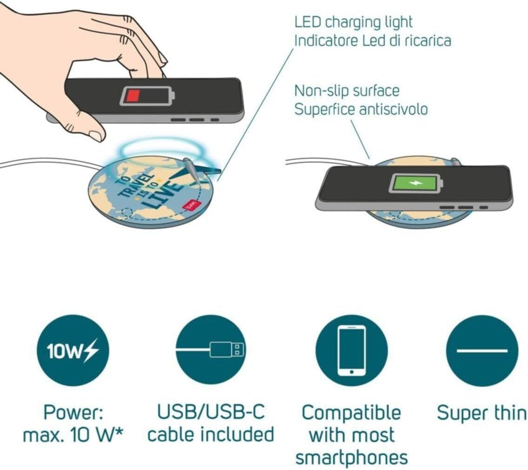 Legami Super Fast - Kabellose Aufladestation - World Mehrfarbig (Travel), Mehrfarbig (Travel)