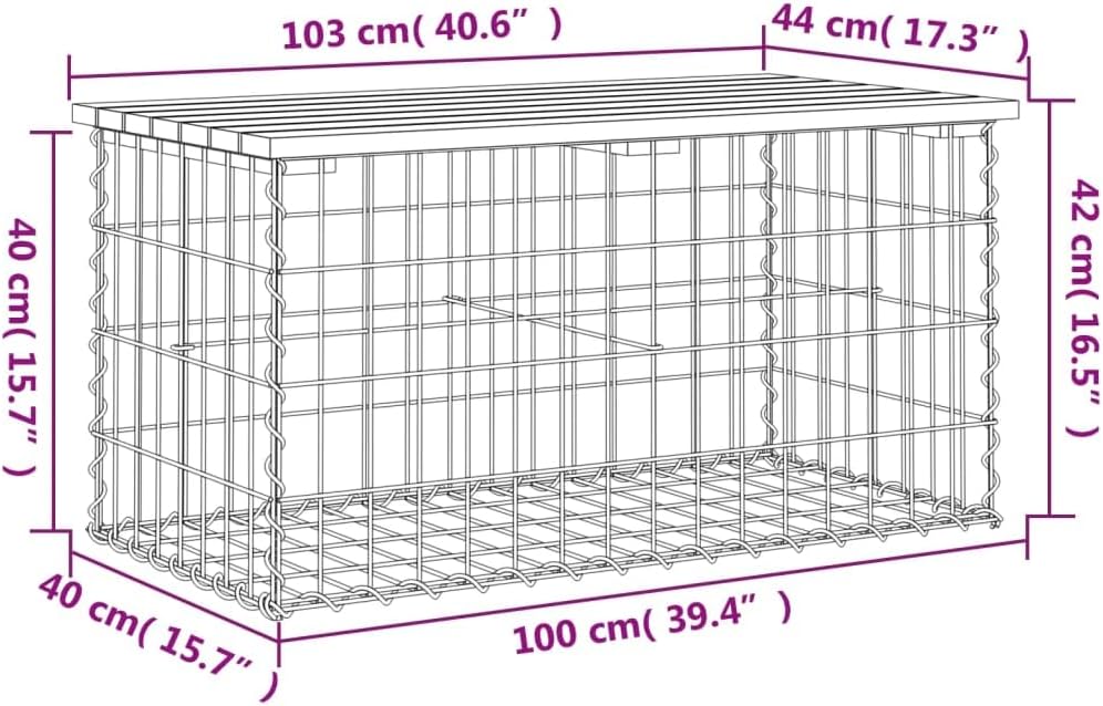 vidaXL Gartenbank aus Gabionen 103x44x42 cm Massivholz Douglasie 103 x 44 x 42 cm Braun, 103 x 44 x