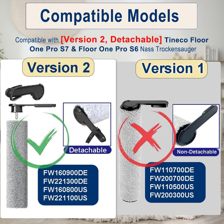 [Version 2, Abnehmbar] Zubehör für Tineco Floor One S7 Pro, 2 Bürstenrolle 4 Filter Nass-Trocken All