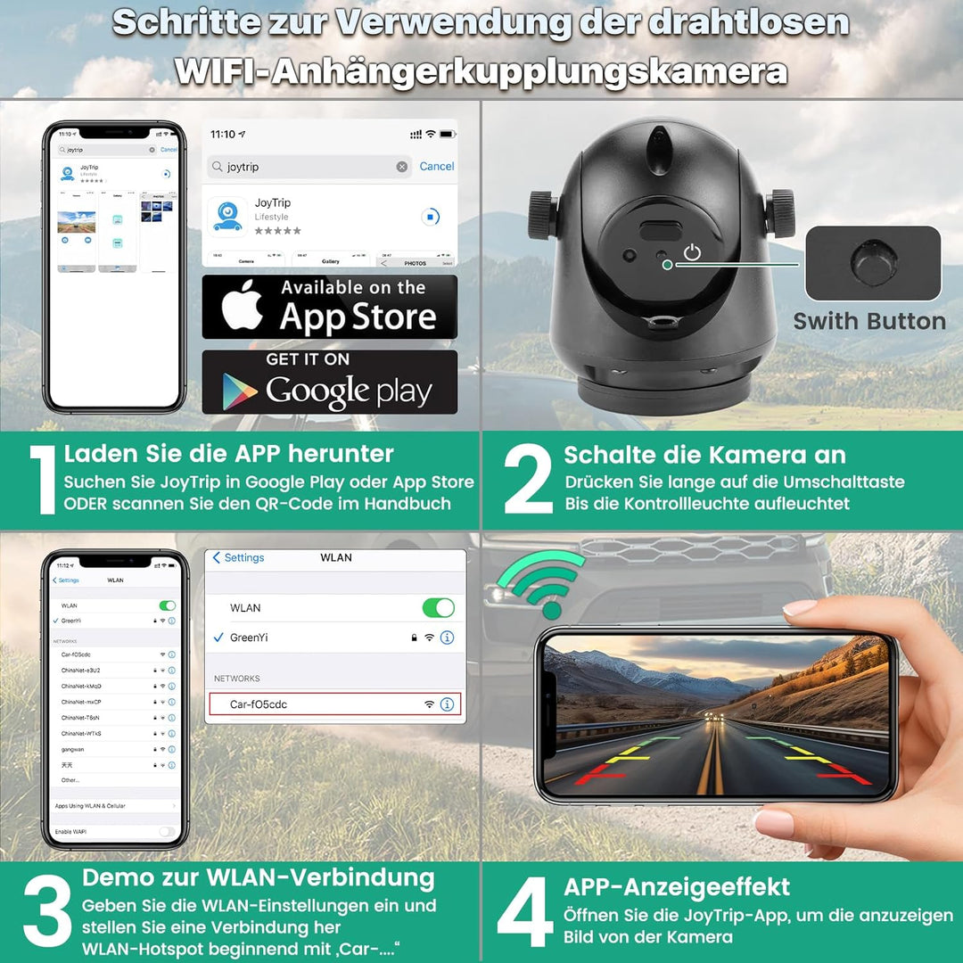 WiFi Magnetic Hitch drahtlose Nachtsicht Rückfahrkamera, wiederaufladbare Batterie, geeignet für iPh