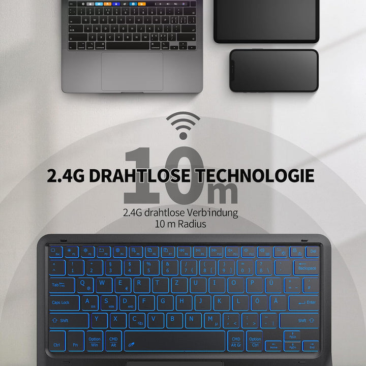EasyAcc Beleuchtete Bluetooth Tastatur mit Touchpad, Ultraleichtes QWERTZ Tastatur, Kabellose Tastat