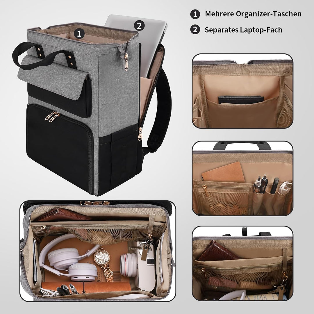BERTASCHE Lunch Rucksack, Laptop Rucksack Damen 15,6 Zoll mit Isoliertes Kühltasche, 2-in-1-Arbeitsr