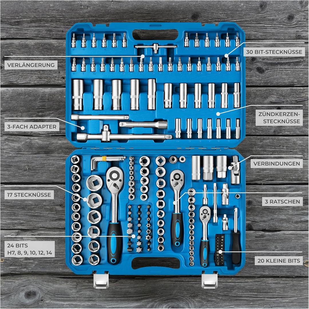 TecTake 171 tlg. Knarrenkasten 1/4, 3/8 und 1/2 Zoll Nusskasten Ratschenkasten Steckschlüssel Set