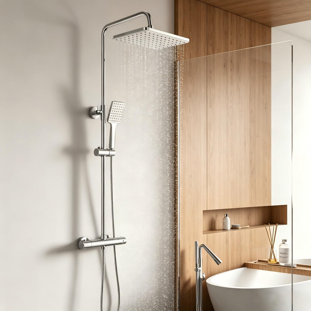 YOOZENA Duscharmatur Komplettset,Duscharmatur mit Thermostat,Regendusche mit armatur, Duschsystem,fü