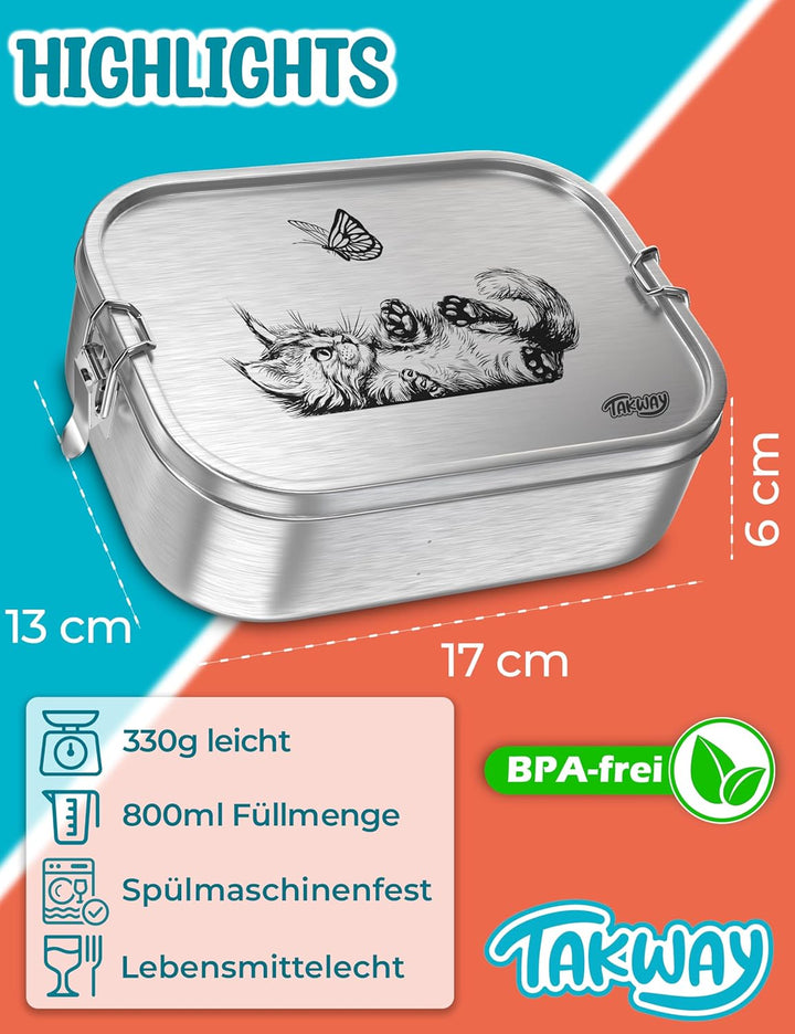 TAKWAY Edelstahl Brotdose Kinder mit Fächern 800ml | Auslaufsicher | Bento Box mit Unterteilung vari
