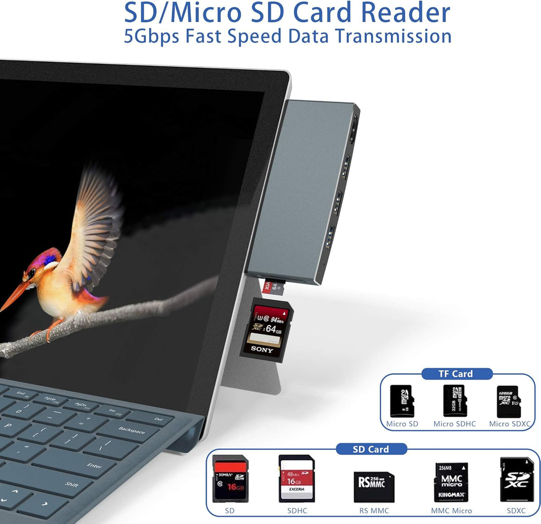 Cateck Microsoft Surface Pro USB Hub Docking Station, Aluminium Surface Pro 4/5/6 USB 3.0 Hub Adapte