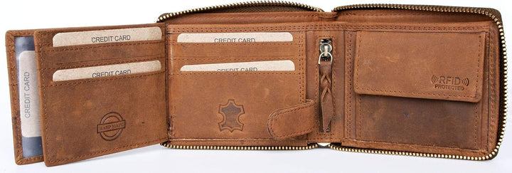 Born to be Wild Herren RFID Geldbörse aus Echtem Naturleder mit einem Skorpion und Metallkette
