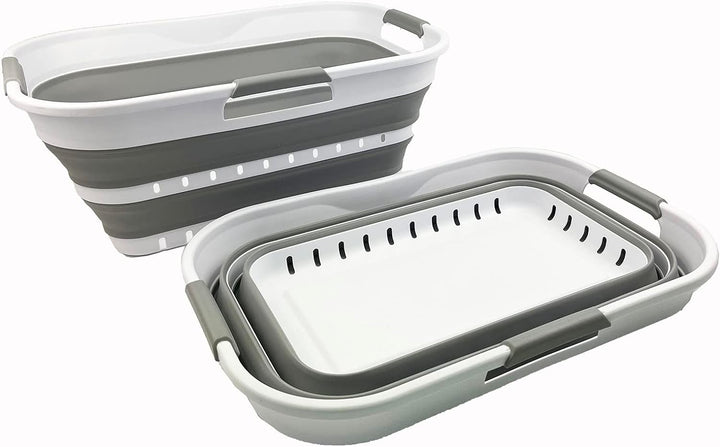 SAMMART 21L Super Mini Zusammenklappbarer Kunststoffkorb mit 3 Griffen – Faltbarer Pop-Up-Aufbewahru
