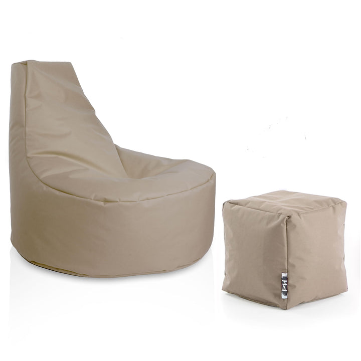 PATCH HOME Gamer Sessel inkl. Würfel Bean Bag Set Ø75cm, 30cm Sitzhöhe, 80cm Höhe + 35x35cm Würfel B