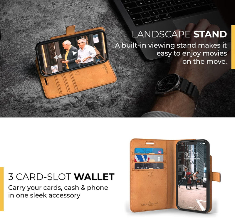 Snakehive iPhone 13 Hülle Leder | Stylische Handyhülle mit Kartenhalter & Standfuss | Handyhülle Sch
