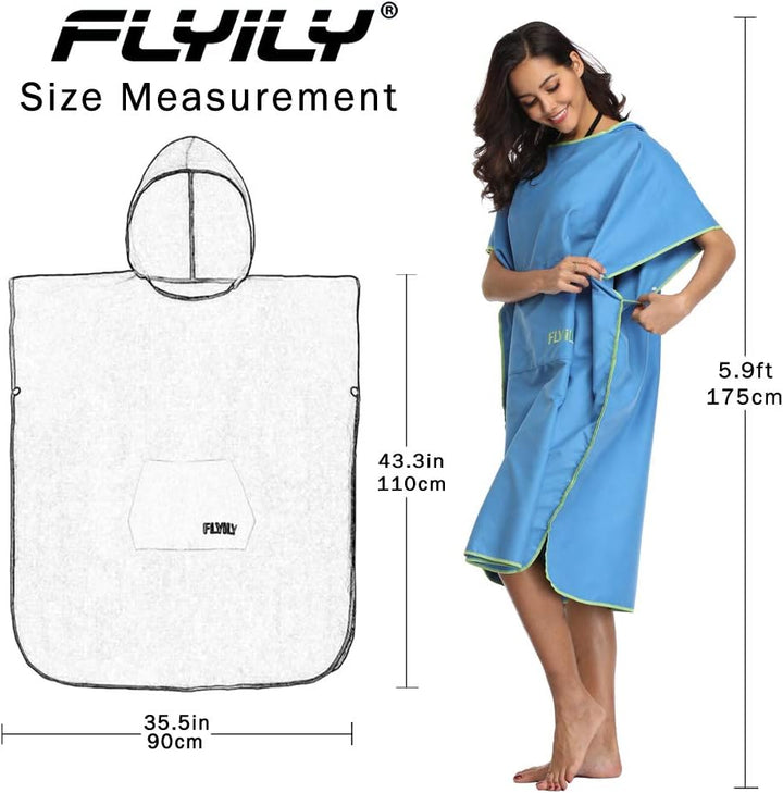 FLYILY Microfaser Surf Poncho Handtuch mit Kapuze Bademantel zum Schwimmen und Strand wechseln Einhe