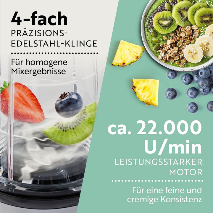 GOURMETmaxx Mr. Magic Smoothie Maker inkl. Frischhaltedeckel | Standmixer mit 8 Funktionen, inkl. To