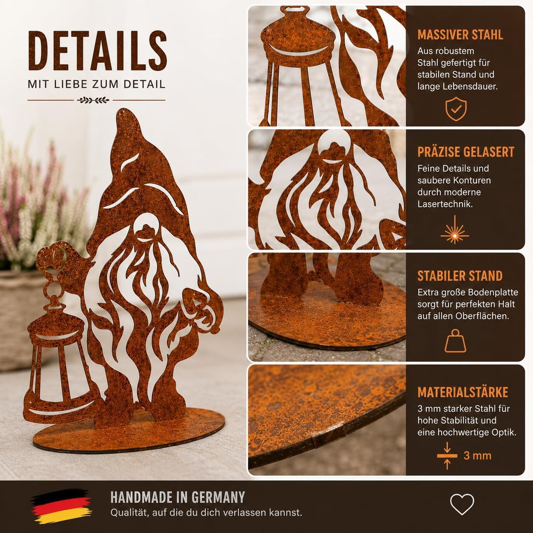 Terma Stahldesign Rostfigur Gartenfigur Zwerg 40 cm Winterzwerg Wichtel tolle gartendeko aus Rost-Me