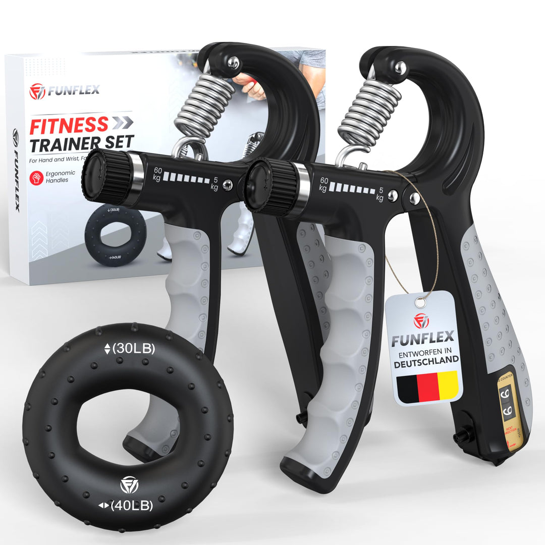 FUNFLEX Handtrainer Fingertrainer, Griffkraft Trainer 2er Set, 5-60kg Einstellbarer Widerstand Unter