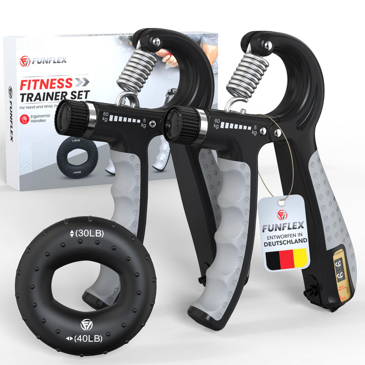FUNFLEX Handtrainer Fingertrainer, Griffkraft Trainer 2er Set, 5-60kg Einstellbarer Widerstand Unter