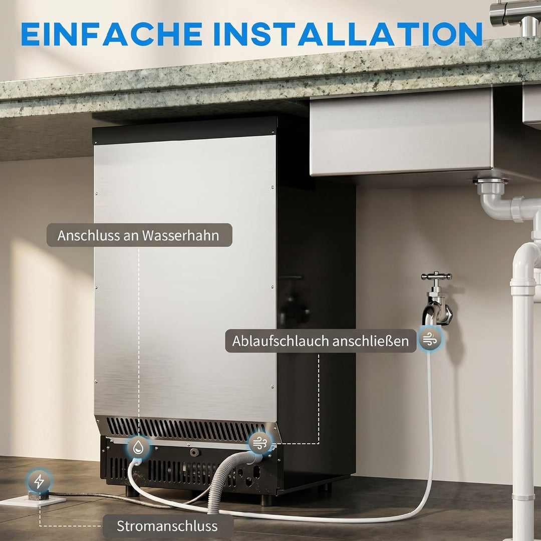 HOMCOM Kommerzielle Eiswürfelmaschine 45kg/24H mit LCD-Anzeige, 11 kg Speicher, Timer und Selbstrein