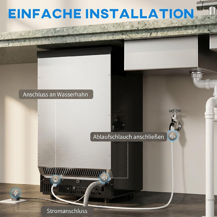 HOMCOM Kommerzielle Eiswürfelmaschine 45kg/24H mit LCD-Anzeige, 11 kg Speicher, Timer und Selbstrein