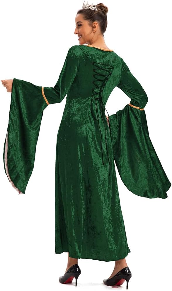 Damen Retro Mittelalter Kleid mit Trompetenärmel, Mittelalterliche Viktorianischen Königin Kleider R