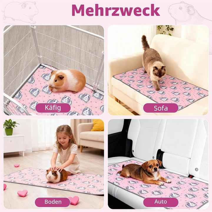 2 Stück PIPI Pads 142x70cm für Meerschweinchen, wasserdichte &amp; rutschfeste Unterlage mit 4 Lagen, su