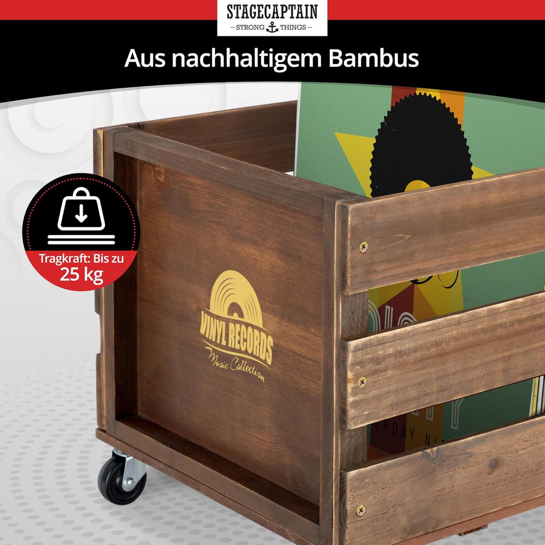 Stagecaptain SPKB-100 BN Bambus Schallplattenkiste “Emil” 3x Set - Aufbewahrungsbox für bis zu 100 L
