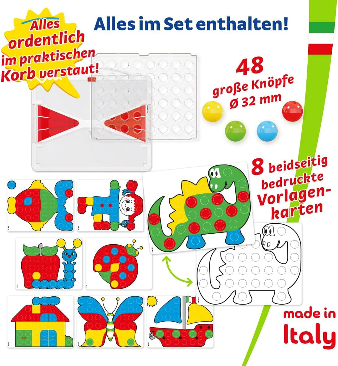 Quercetti Fantacolor Junior 48, Montessori Spielzeug 2 Jahre, Mosaik Spiel mit Magnetspiel Funktion,