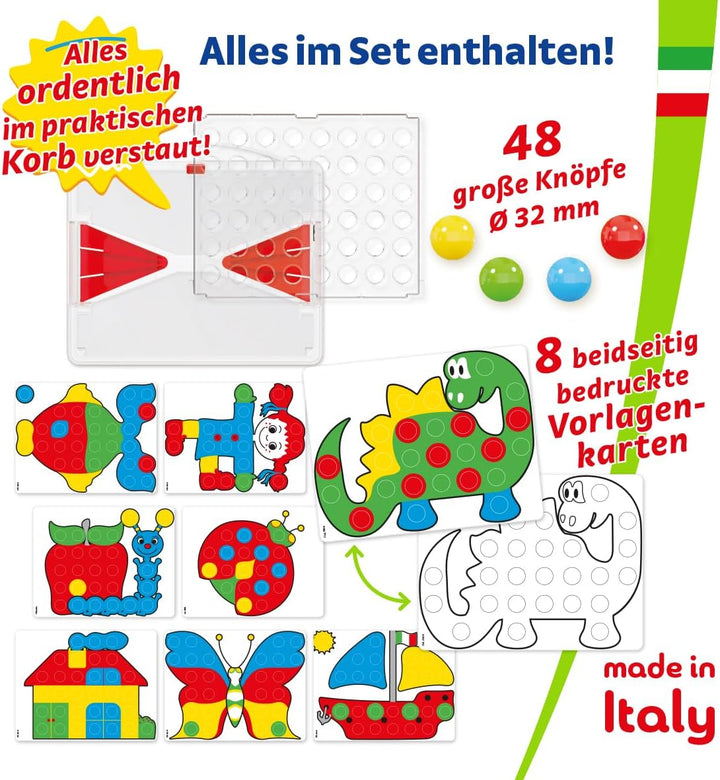 Quercetti Fantacolor Junior 48, Montessori Spielzeug 2 Jahre, Mosaik Spiel mit Magnetspiel Funktion,