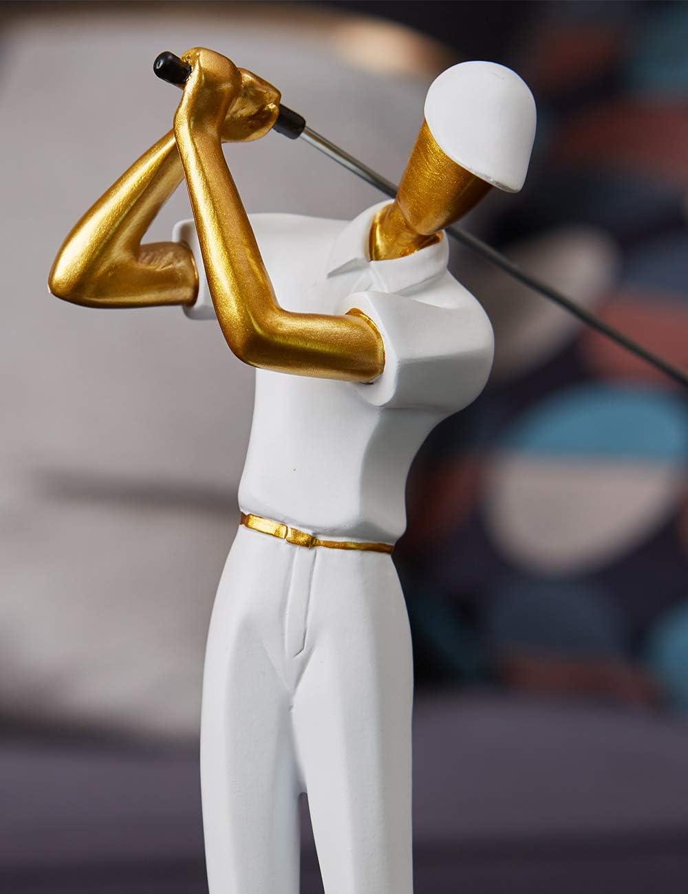Amoy-Art Golfer Figuren Statue Modern Dekor Skulptur Wohnzimmer Kunst Golfspieler Arts Polyresin Wei