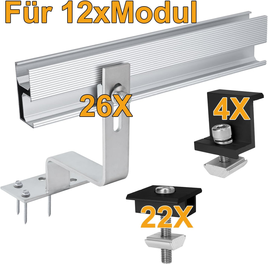 Solar Halterung Ziegeldach für 12 module set, PV Montageset Photovoltaik Diskontinuierliche Schienen