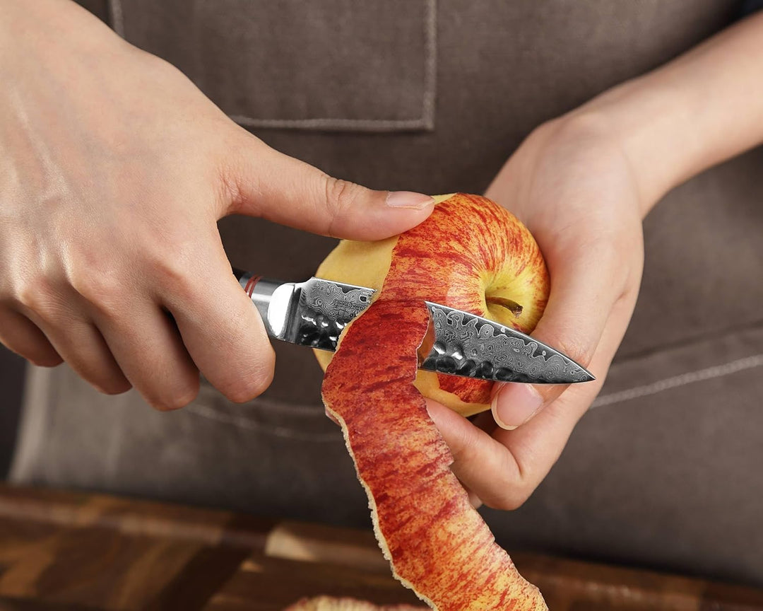 Wakoli Nussbaum Exklusives 3er Messerset – Premium Damast Santoku Messer, Kleines Santokumesser & Of