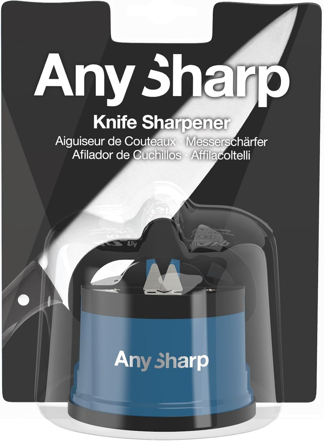 AnySharp Messerschärfer, Freihändige Sicherheit, PowerGrip Saugnapf, Sicheres Schärfen aller Küchenm