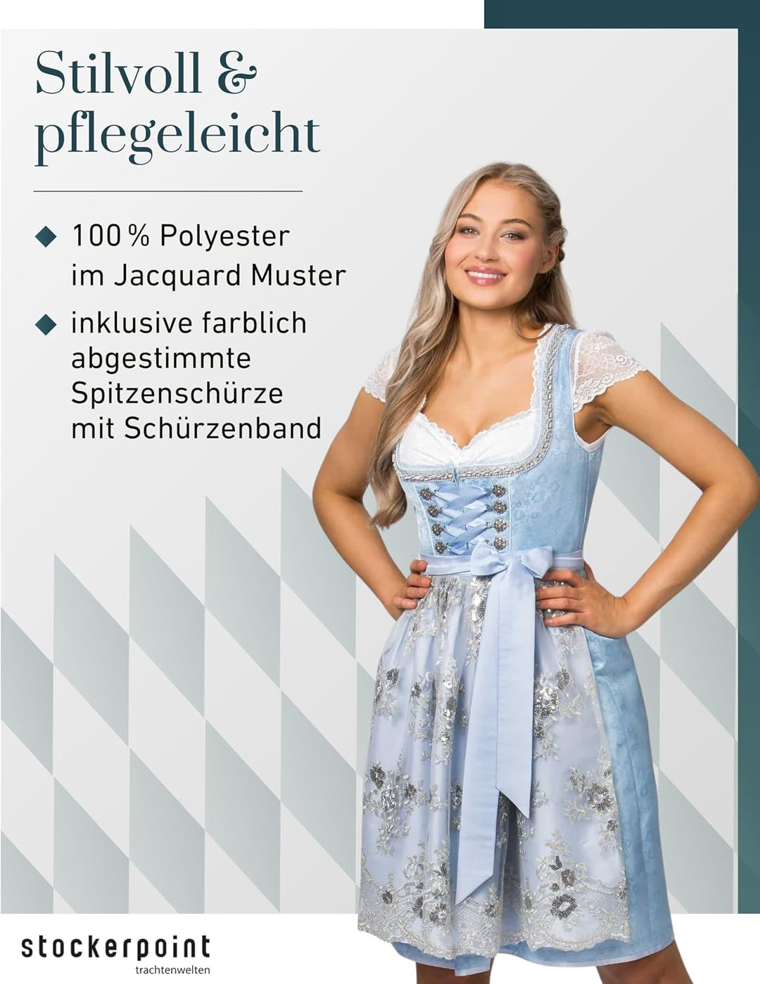 Stockerpoint Damen Dirndl Maya Kleid für besondere Anlässe 36 Hellblau, 36 Hellblau
