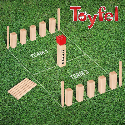 Toyfel XXL Kubb Spiel Knuut - FSC® Holzspiel mit Stoffbeutel – Spannendes Schweden Schach aus Kiefer