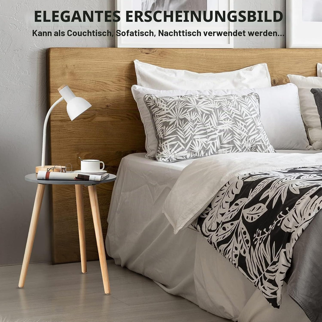 YOUDENOVA Beistelltische Holz, Couchtisch rund, Ø42x52cm, Wohnzimmertisch, Nachttisch mit Tablett, S