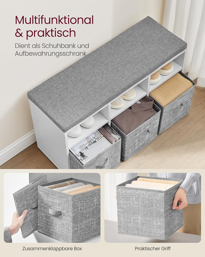 VASAGLE Custos Kollektion - Schuhbank, Sitzbank, Schuh-Organizer mit 6 Fächern und 3 verstellbaren A