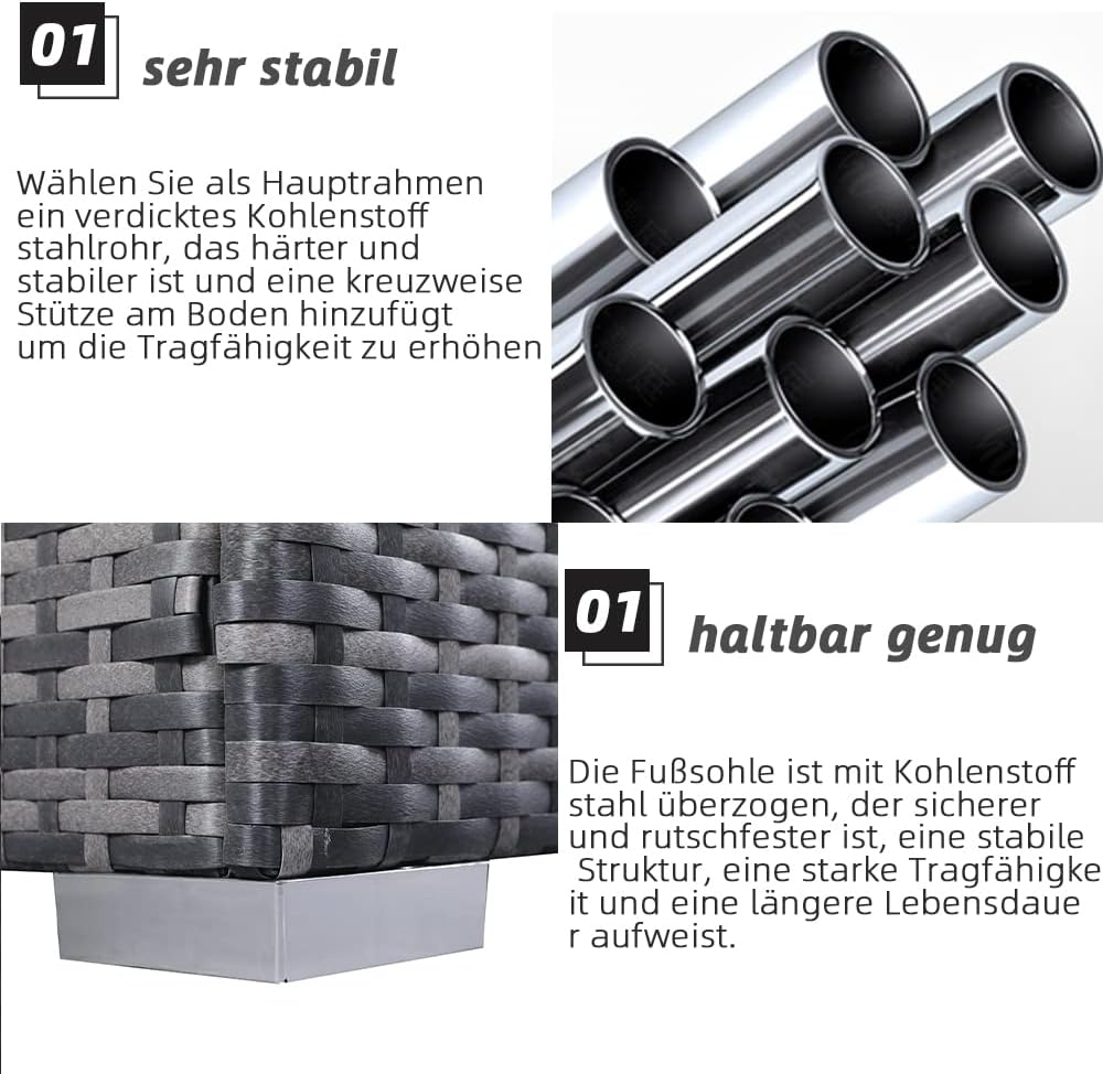 Mingone Hocker Rattan Outdoor mit Kissen Rattansofa Gartenmöbel-Set Sitzhocker Gartensofa für Terras