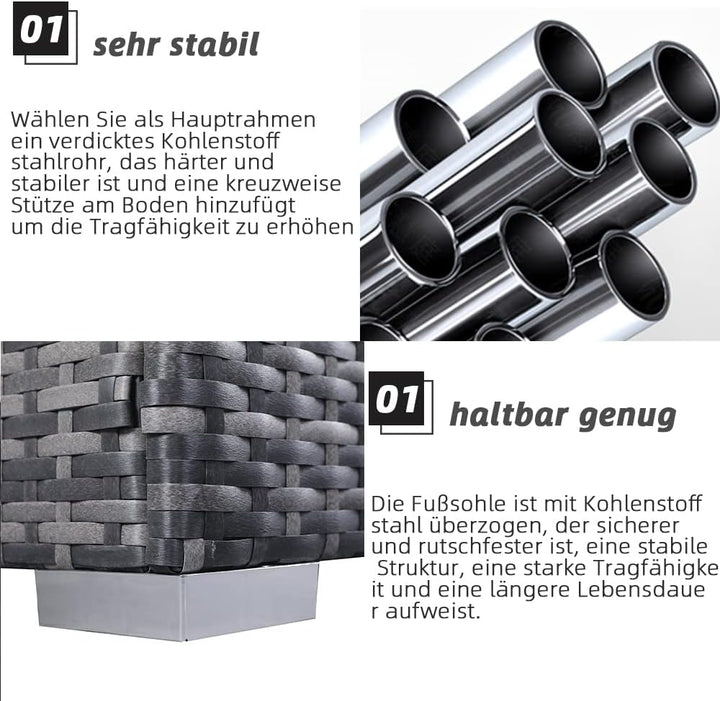 Mingone Hocker Rattan Outdoor mit Kissen Rattansofa Gartenmöbel-Set Sitzhocker Gartensofa für Terras