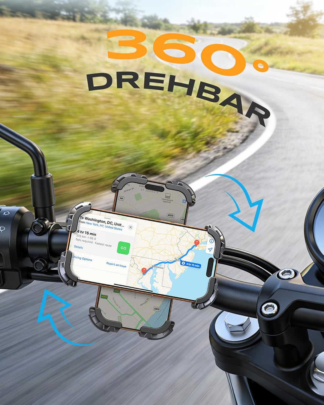 Babacom Handyhalterung Motorrad [1s Auto-Sperre] [360° Anti-Shake] Handyhalterung Fahrrad Lenker für