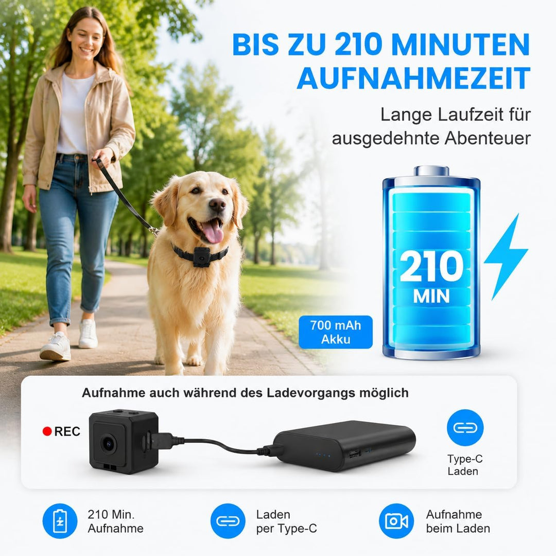 TKMARS Hundekamera für Hunde und Katzen, WLAN Mini Kamera mit Live-Ansicht, App-Steuerung, 1080P HD