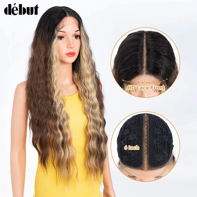 DÉBUT Lace Front Perücke 75 cm Wasserwelle Super lange Perücke 5% Brasilianisches Reines Echthaar un
