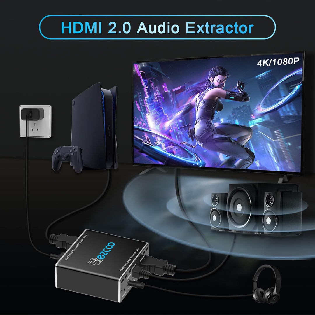 HDMI 2.0 Audio Extractor 4K 60Hz PS5 1080P 120Hz 4:4:4 HDCP 2.2 18 Gbit/s D-olby Vision HDR DE-Embed