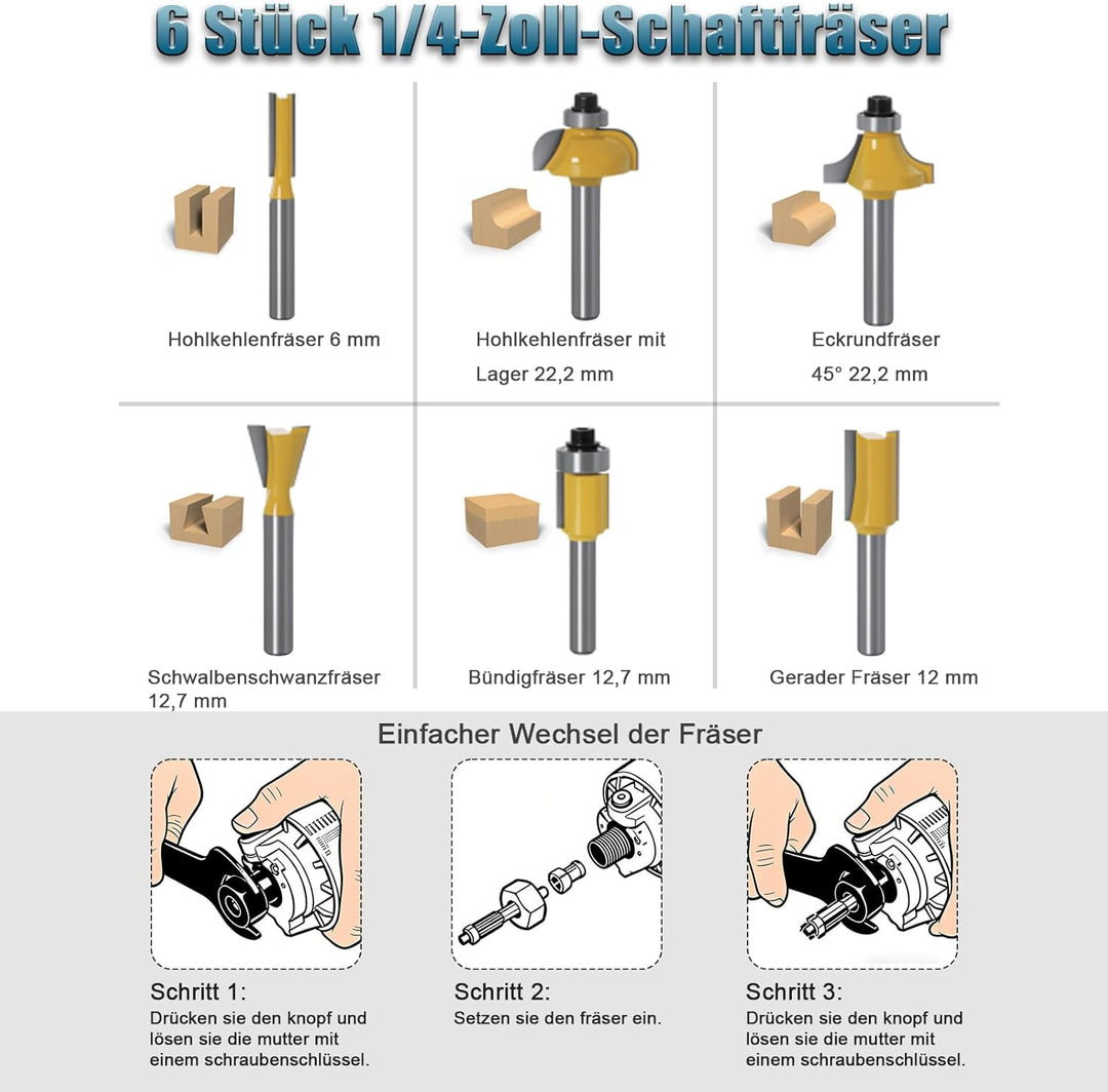 Yofuly Akku Oberfräse Kantenfräse für Maa-kita 18V Akku, 800W Einhandfräse Holzfräser mit 2 * 4.0Ah